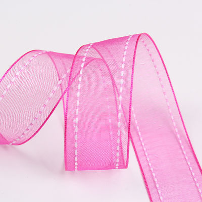 25mm ピンク38mm 縫い目 縁 ポリエステル オーガンザ リボン 花のプレゼントパッケージ