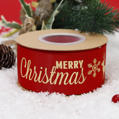 ゴールドホイル印刷 クリスマスリボン 赤 個別化されたクリスマスリボン