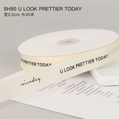 ホワイト グログライン リボン 20mm プリント コットン リボン OEM エコフレンドリー