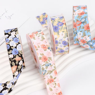 花の花 プリント 綿のリボン 25mm 個別 ギフト リボン