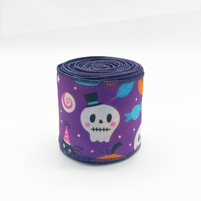 かわいいアニメ ハロウィーンのワイヤードリボン 63mm フェスティバル ハロウィーンのグロスグラインリボン
