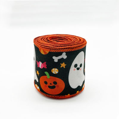 かわいいアニメ ハロウィーンのワイヤードリボン 63mm フェスティバル ハロウィーンのグロスグラインリボン
