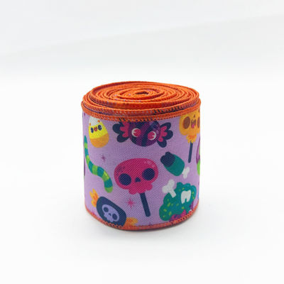 かわいいアニメ ハロウィーンのワイヤードリボン 63mm フェスティバル ハロウィーンのグロスグラインリボン