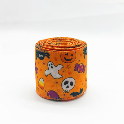 かわいいアニメ ハロウィーンのワイヤードリボン 63mm フェスティバル ハロウィーンのグロスグラインリボン