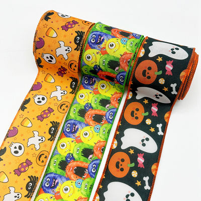 かわいいアニメ ハロウィーンのワイヤードリボン 63mm フェスティバル ハロウィーンのグロスグラインリボン