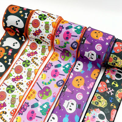かわいいアニメ ハロウィーンのワイヤードリボン 63mm フェスティバル ハロウィーンのグロスグラインリボン