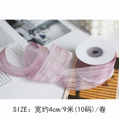 ポリエステル 38mm オーガンザ リボン エコフレンドリー ホワイトピンク オーガンザ リボン