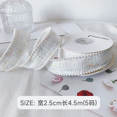 25mm ポリエステル リボン 格子 プレッド リボン パール エッジ OEM ODM