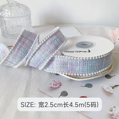 25mm ポリエステル リボン 格子 プレッド リボン パール エッジ OEM ODM