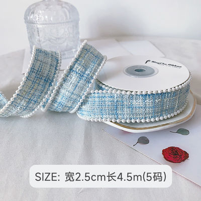 25mm ポリエステル リボン 格子 プレッド リボン パール エッジ OEM ODM