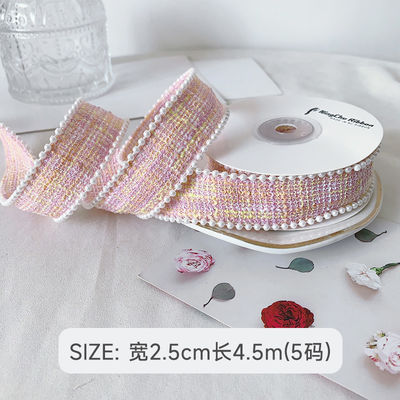 25mm ポリエステル リボン 格子 プレッド リボン パール エッジ OEM ODM