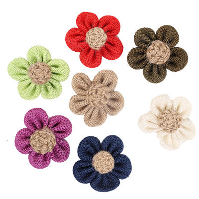 8cm 布団のリボン花 紫色 オレンジ ブラック ジュートロープ花