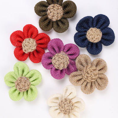 8cm 布団のリボン花 紫色 オレンジ ブラック ジュートロープ花
