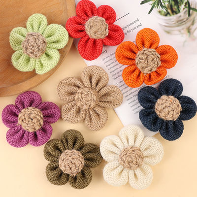8cm 布団のリボン花 紫色 オレンジ ブラック ジュートロープ花
