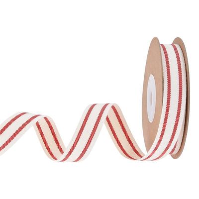 ISO14001 ストライプコットンリボン 15mm-38mm 黒と白のリボン
