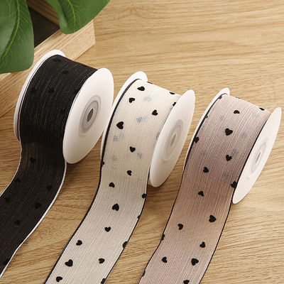3色 ストライプ Ribbon 40mm ハート プリント ポリエステル リボン OEM エコフレンドリー